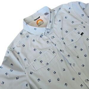 Hurley Shirt Mens Blue Hawaiian Palm Tree Beach Casual Button Up Top Sz Medium